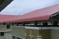 Roof- Four side slope or hipped roof<br/>Truss- 5X2 inch rectangle tube with a tie<br/>Sheet-Autumn red Crimped Gal aluminium Industrial Corrugation Sheet<br/>Gutter