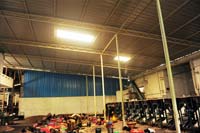 Roof- Skillion<br/> Truss- Twin 2 inch round with Cross-vertical reinforcements<br/>Sheet-Dual colour Gal aluminium Industrial Corrugation Sheet<br/>Gutter- Boxed Gal aluminium Plain sheet