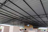Roof-A shapped<br/>Truss-Twin 1.5 Inch round with cross vertical support<br/>Sheet-Autumn red Gal aluminium Industrial Corrugation Sheet<br/>Gutter- Boxed Gal aluminium Plain sheet<br/>Railings- MS